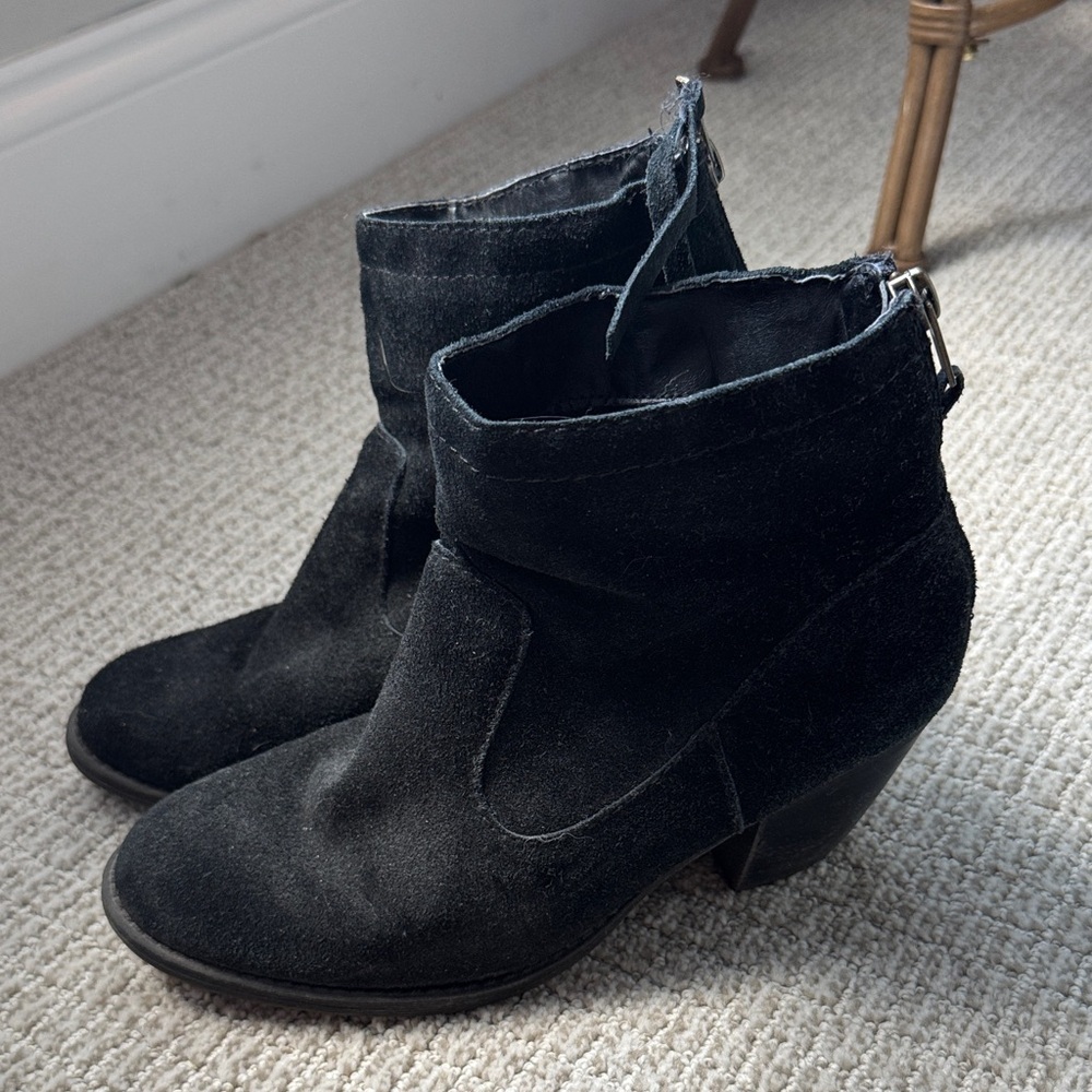 Steve Madden Black Suede Ankle Booties with Buckle Accent